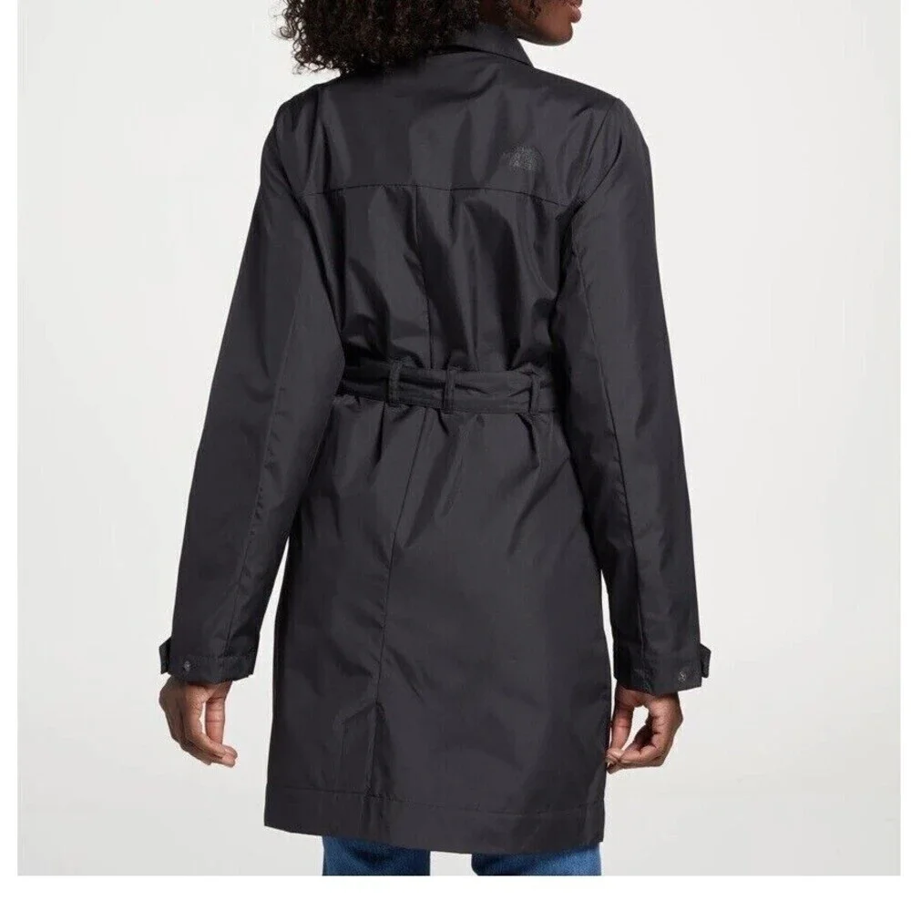THE NORTH FACE CITY RAIN TRENCH Coat JACKET Belted WOMENs XS Black Nylon No Hood